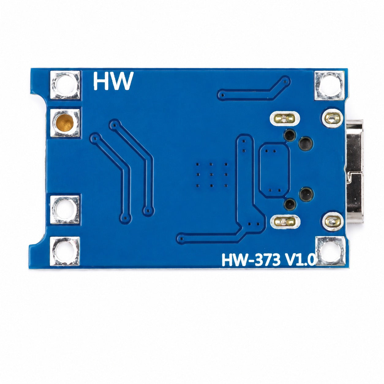 TP4056 USB-C 1S charger module reverse PCB showing battery and protected-output terminal labels
