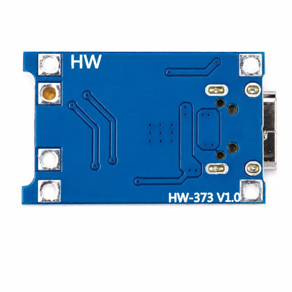 TP4056 USB-C 1S charger module reverse PCB showing battery and protected-output terminal labels