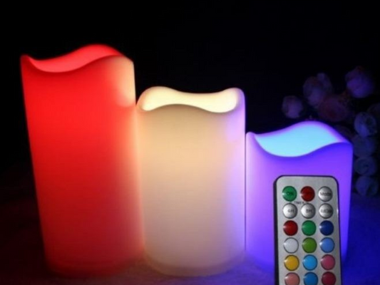 3 Piece Colour LED Candle Set with Remote Control