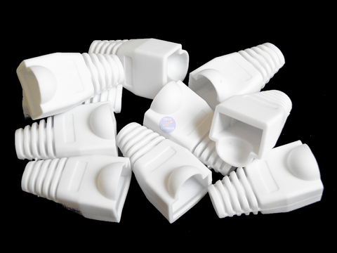 White RJ45 network plug connector strain relief boot in bag of 10 pieces - techexpress nz