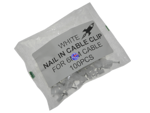 100 Piece Bag of White Nail in Clips for 6mm Computer, Telephone and Coax Cable