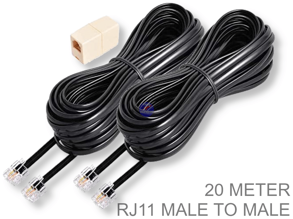 Generic Câble RJ11 20 m - Cordon téléphonique fixe noir RJ11 mâle vers RJ11  mâle 20 m à prix pas cher