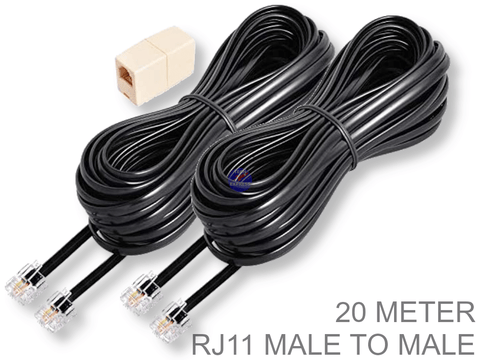 20 Meter Male RJ11 to Male RJ11 cable cord 6P6C 6 pin 6 core 20M RJ-11 lead kit - techexpress nz