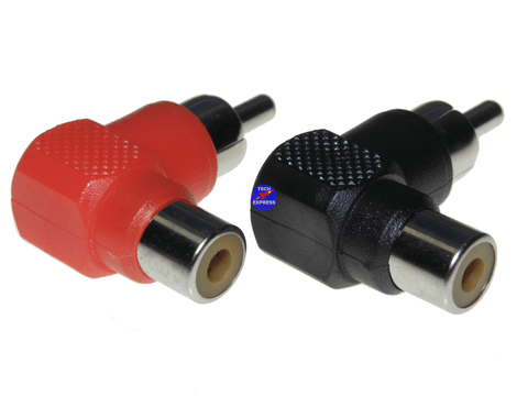 2Pcs 90 Degree RCA Right Angle Connector Male to Female 1x Red RCA 1x Black RCA - techexpress nz