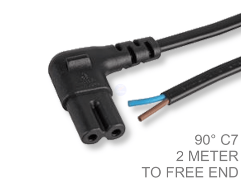 2 Meter 2.5A 240V 90° Right Angle IEC 320 C7 Figure 8 to Free End Power Cord - techexpress nz