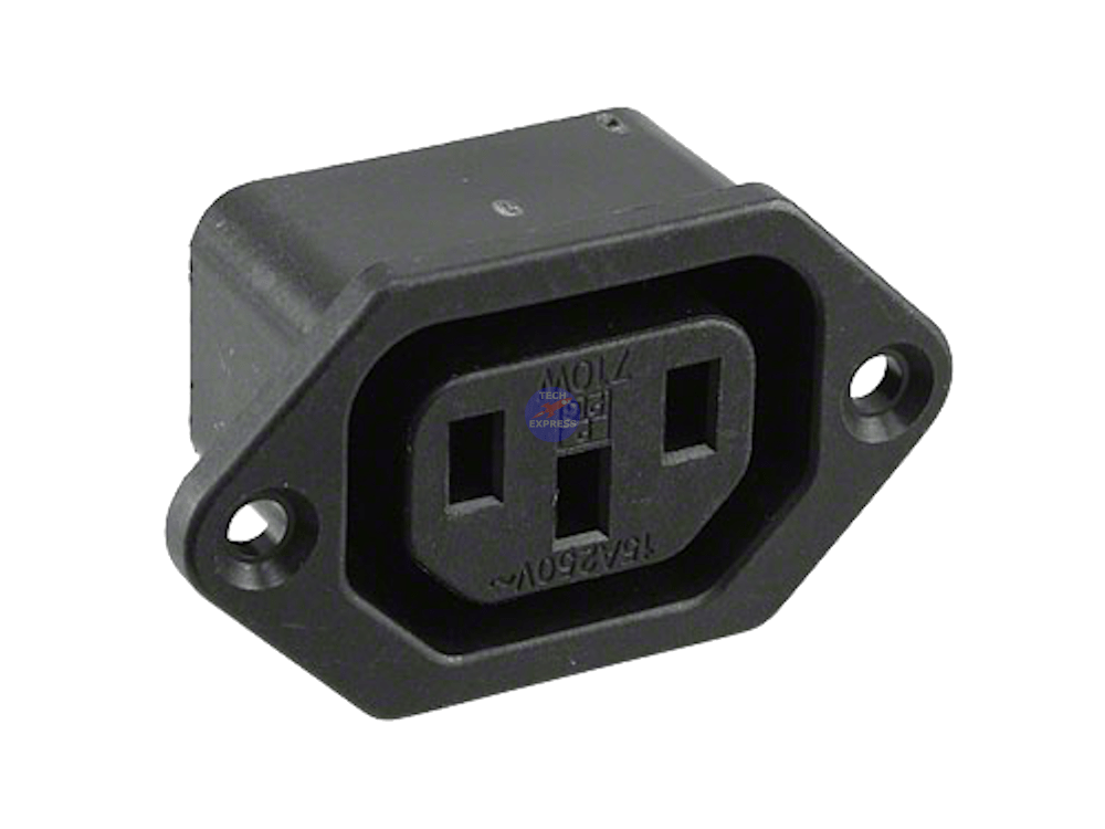 C14 IEC Fused Inlet Socket Connector – Chassis Panel Mount, Black, Switch Electronics