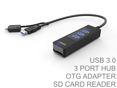 3 Port USB 3.0 HUB with built in SD Memory Card Reader and OTG adapter - techexpress nz