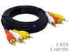5 Meter 3x Male RCA to 3 RCA Plug AV Audio Video Cable 5M Cord Lead - techexpress nz