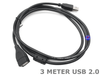 3 Meter USB 2.0 Male to Female extension cable cord Black 3M lead - techexpress nz