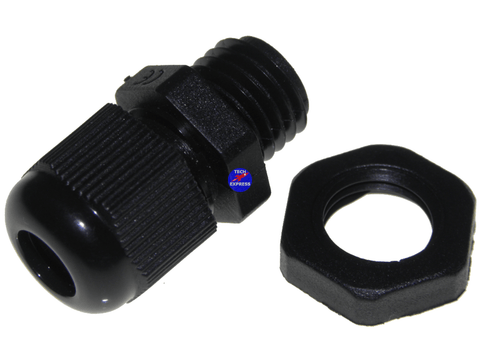 Waterproof Cable Gland PG7 Black Nylon for 3mm to 6.5mm Wire Cable Cord or Lead - techexpress nz