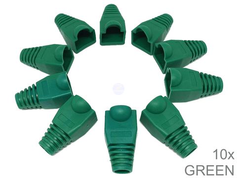 Green RJ45 network plug connector cable strain relief boot in bag of 10 pieces - techexpress nz