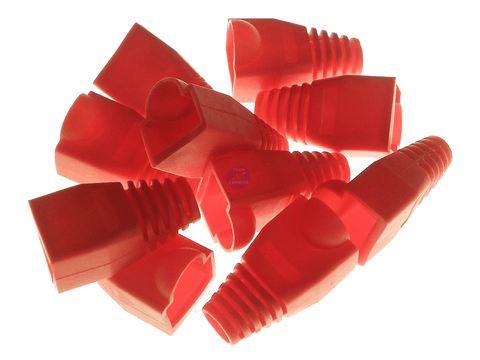 Red RJ45 network plug connector strain relief boot in bag of 10 pieces - techexpress nz