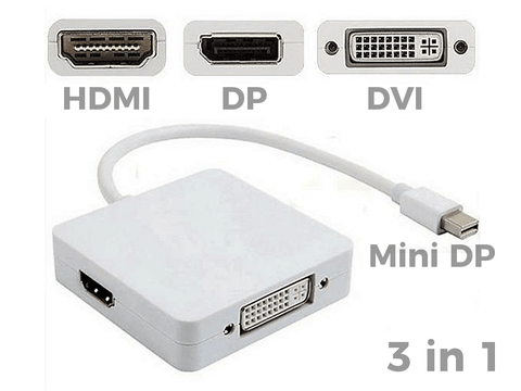 Mini Displayport to DisplayPort HDMI DVI 3 in 1 adapter cable cord lead - techexpress nz
