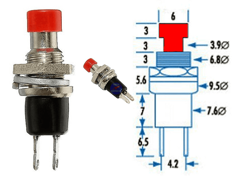 Red Small Round Normally Open Momentary Push Button Mini 1 Pole Solder Switch - techexpress nz