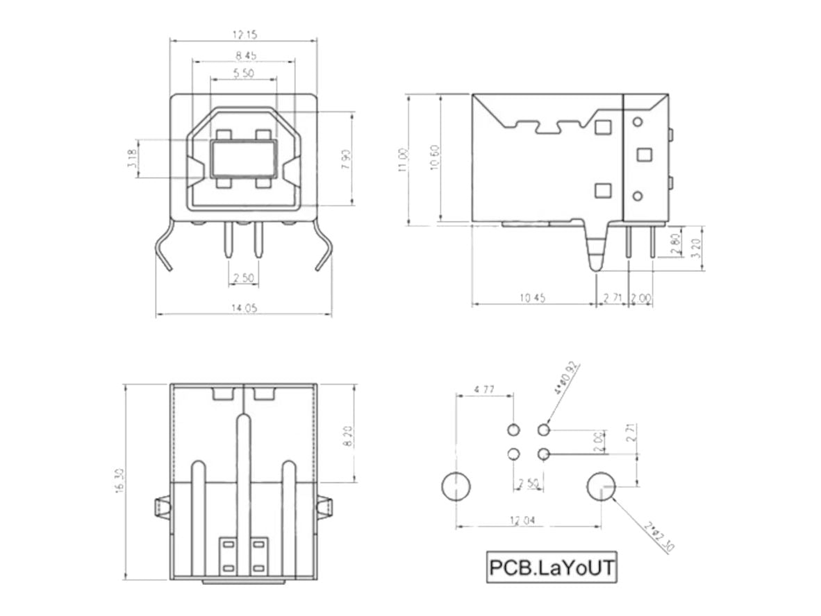 USB TYPE B PC MOUNT Socket